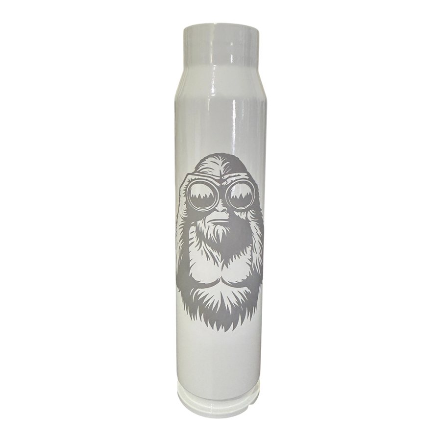 White A-10 30mm shell engraved with an aviator portrait wearing goggles