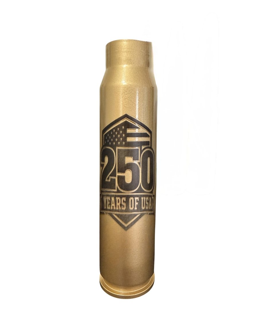 Gold custom A-10 30mm shell engraved with 250 Years of USAF artwork