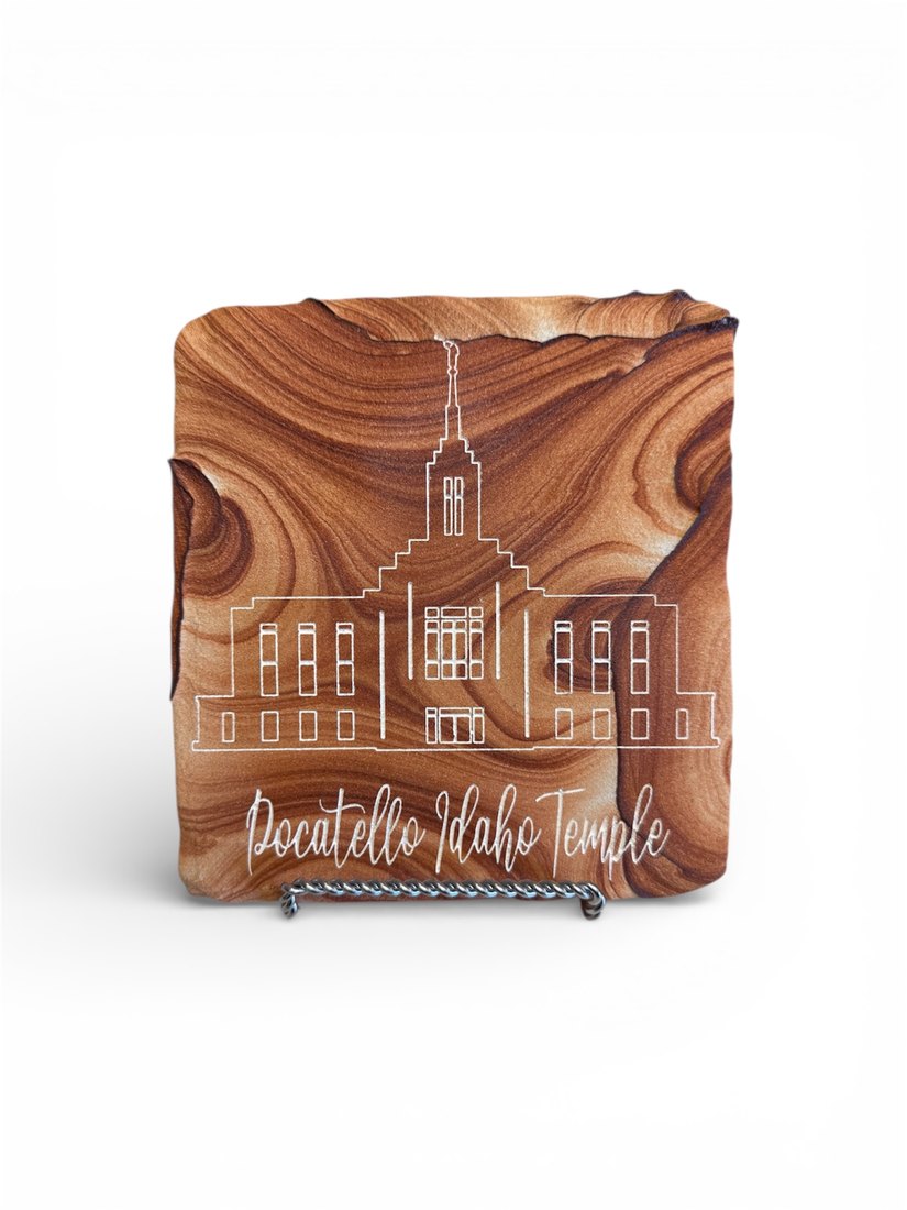 Pocatello Idaho Temple engraved on Arizona Picture Rock